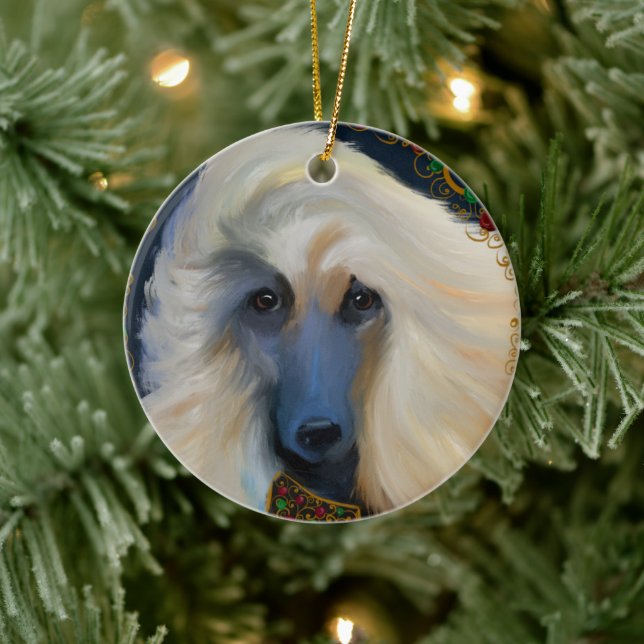 Décoration En Céramique White Afghan Hound (Arbre)
