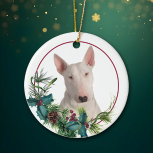 Décoration En Céramique White Bull Terrier Chien À feuillage persistant Be