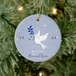 Décoration En Céramique White Dove Happy Hanoukka Year Chrismukkah<br><div class="desc">Décorez votre arbre de Noël avec cet ornement à thème cool,  Hanoukka ! Modifiez facilement le texte en cliquant sur l'option "personnaliser ce modèle".</div>
