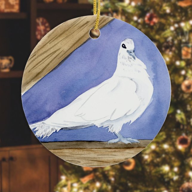 Décoration En Céramique White Dove in the Rafters (Friendly Beasts Series) (Dove Friendly Beasts ornament hanging in front of a Christmas tree in a living room)