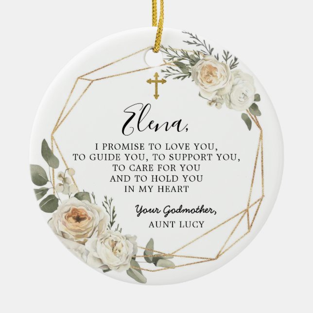 Décoration En Céramique White Floral géométrique Godmère Promesse Cadeau C (Devant)