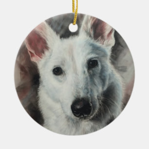 Décoration En Céramique White German Shepherd GSD happy dog