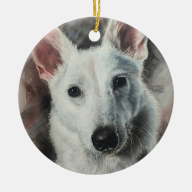 Décoration En Céramique White German Shepherd GSD happy dog (Devant)