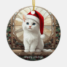 White Kitten with Santa Hat