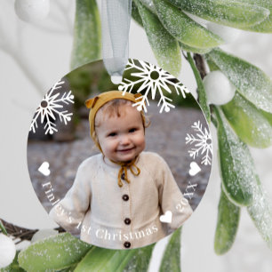 Décoration En Céramique White Snowflakes Baby's First Christmas Photo