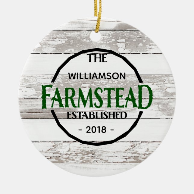 Décoration En Céramique White Wood Farmhouse Nom de famille Noël (Devant)