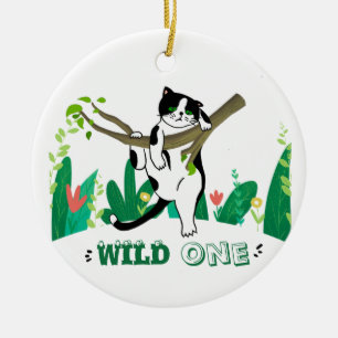 Décoration En Céramique Wild One Kitty Chat Kitten 1er Invitation annivers