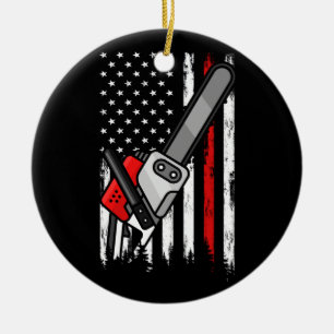 Décoration En Céramique Wildland Firefighter Chainsaw Red Line American Fl