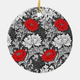 Décoration En Céramique William Morris Chrysanthemums, Grey et Red Cerami