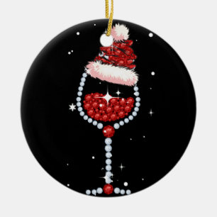 Décoration En Céramique Wine Glasses Santa Hat Christmas Wine Lover Gifts
