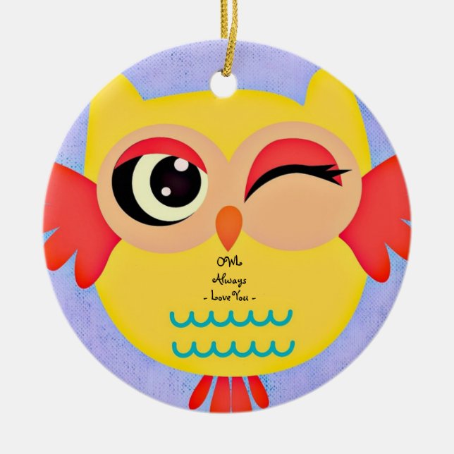 Décoration En Céramique Winking Owl Ornament Round (Devant)