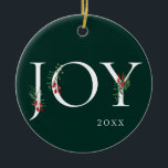 Décoration En Céramique Winter Botanical Adorned Joy Christmas Ornament<br><div class="desc">Winter botanical boughs,  branches,  and berries. Adorned "JOY",  festive emerald green Christmas ornament.</div>