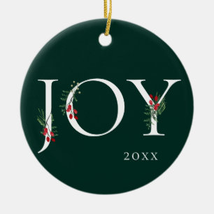 Décoration En Céramique Winter Botanical Adorned Joy Christmas Ornament
