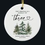 Décoration En Céramique Winter Forest First Christmas As A Family Of Three<br><div class="desc">Winter Forest First Christmas As A Family Of Three Ceramic Ornament</div>