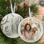 Décoration En Céramique Winter Forest Owl Watercolor Personalized Photo<br><div class="desc">Photo Christmas ornament which you can personalize for Mom and Dad or anyone else! The design has an elegant watercolor scene on one side of a winter forest with an owl on a tyre swing. The other side has your photo and your names or other custom text. The photo template...</div>