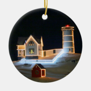 Décoration En Céramique Winter night at Nubble Light.