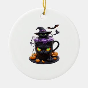Décoration En Céramique Witch Cat Halloween Latte  Café mignon et effrayan