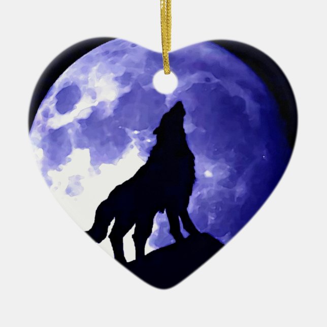 Décoration En Céramique Wolf Silhouette & Pleine lune (Devant)