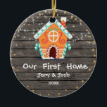 Décoration En Céramique Wood Rustic Our First Home Christmas Ornament<br><div class="desc">Personalized Wood Rustic Our First Home Christmas Ornament Wording can be change d into any occasion</div>