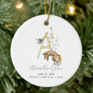 Décoration En Céramique Woodland Baby Birth Stats Photo Monogramme A