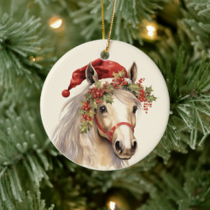 Décoration En Céramique Woodland Christmas horse ajouter texte aquarelle