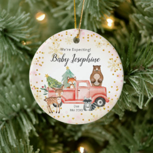 Décoration En Céramique Woodland Snowflake Truck We're Expecting Parent