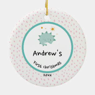 Décoration En Céramique Wreath Gold Foliage Baby First Christmas Blue