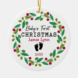 Décoration En Céramique Wreath moderne Red Green Baby's First Christmas