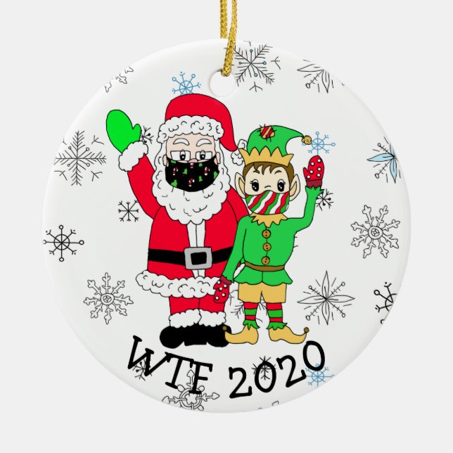 Décoration En Céramique WTF 2020 Père Noël et Elf dans Facemask (Devant)