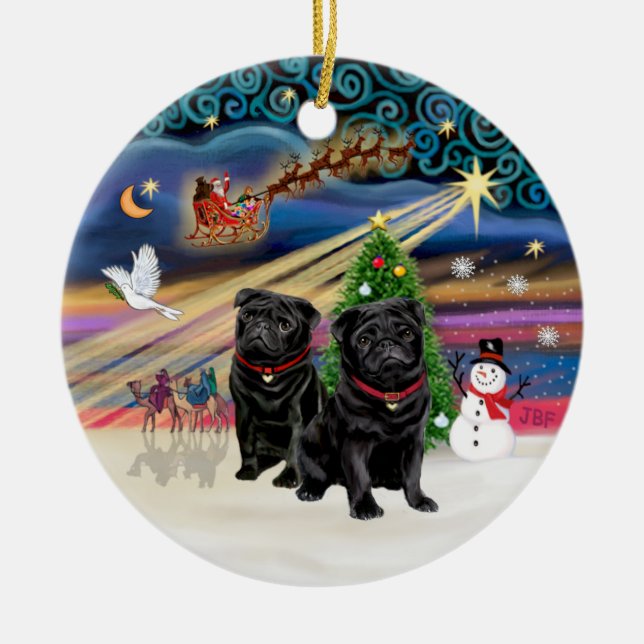 Décoration En Céramique Xmas Magic - Pug (DEUX noirs) (Devant)