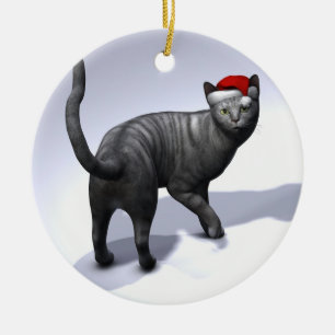 Décoration En Céramique Xmas Silver Tabby Cat