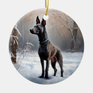 Décoration En Céramique Xoloitzcuintli Laissez tomber la neige Noël