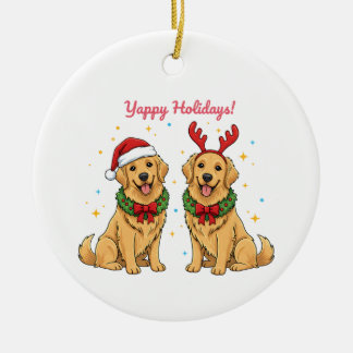 Décoration En Céramique Yappy Holidays Golden Retriever Golden Xmas
