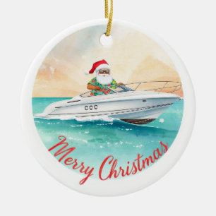 Décoration En Céramique Yatch Joyeux Noël Père Noël naviguant sur un yacht