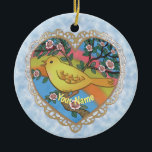Décoration En Céramique Yellow Bird Heart  custom name<br><div class="desc">Yellow Bird Heart custom name ornament by ArtMuvz Illustration. Matching mom apparel, Mom t-shirts, mothers day gifts for Mother, Grandma.To personalize click on "personalize this template" then edit the fields provided for your custom gift. You can add your name or add text instead. Customize this bird ornament to make it...</div>