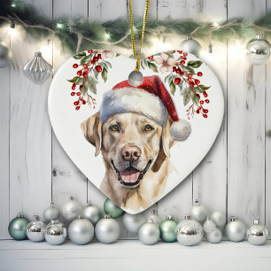 Décoration En Céramique Yellow Labrador Retriever Chien Holly Wreath