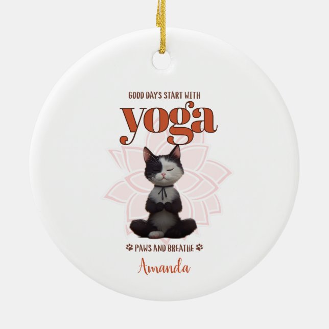 Décoration En Céramique Yoga Chat Pâtes amusantes et Respirer Personnalisé (Dos)