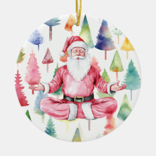 Décoration En Céramique Yoga Christmas Santa Claus posant Yoga Holiday