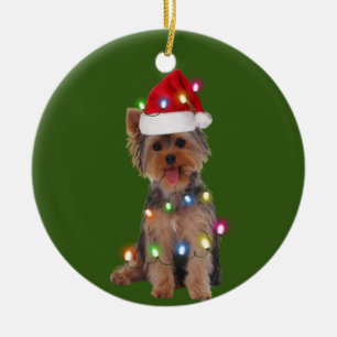 Décoration En Céramique Yorkie Avec Scafés De Noël Santa Hat Cadeau
