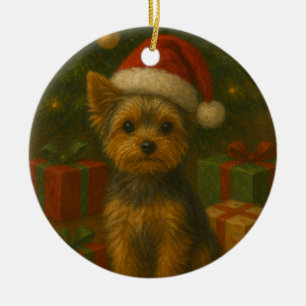 Décoration En Céramique Yorkie de Noël
