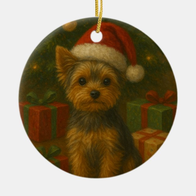 Décoration En Céramique Yorkie de Noël (Devant)