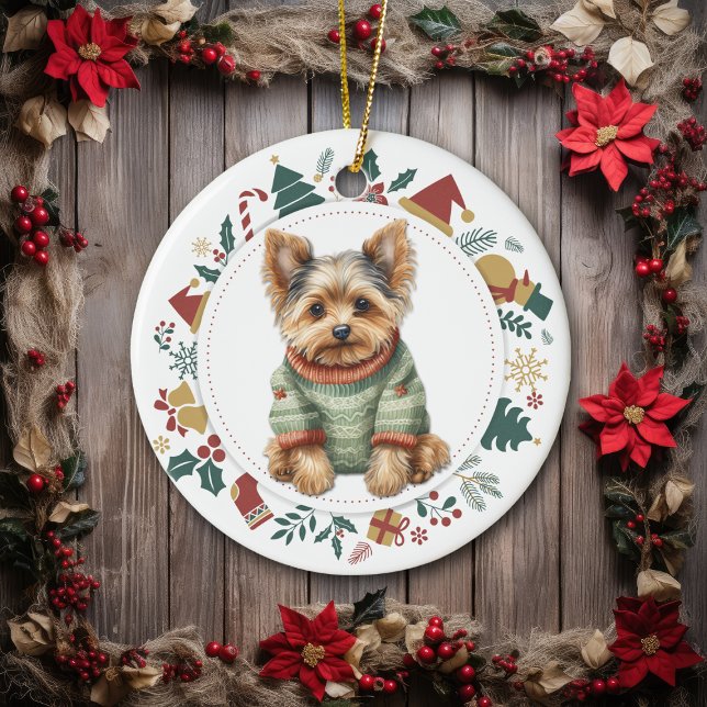 Décoration En Céramique Yorkshire Terrier en pull d'hiver Noël (Créateur téléchargé)