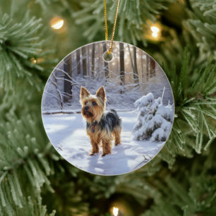 Décoration En Céramique Yorkshire Terrier Laissez-le Neiger Noël