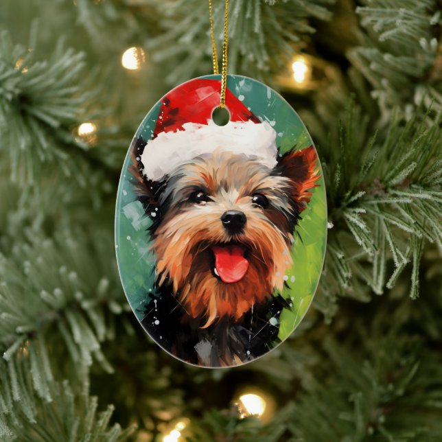 Décoration En Céramique Yorkshire Terrier peinture de Noël (Arbre)
