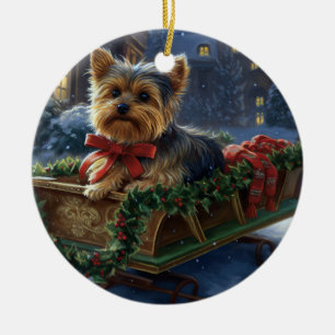 Décoration En Céramique Yorkshire Terrier Saison de Noël festive