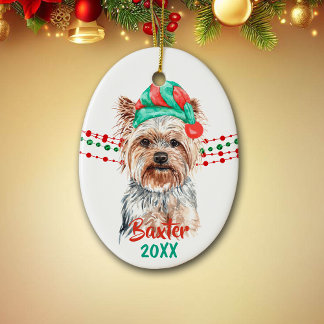 Décoration En Céramique Yorkshire Terrier Santa Hat Holiday String Beads