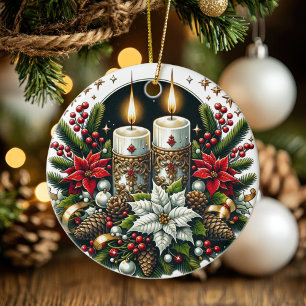 Décoration En Céramique Yule Winter Solstice Poinsettia & Greenery Wicca