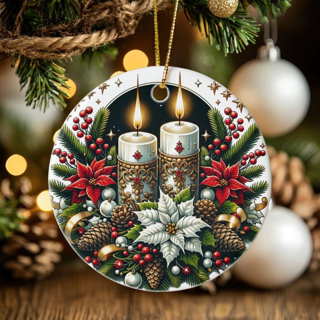 Décoration En Céramique Yule Winter Solstice Poinsettia & Greenery Wicca (Yule Winter Solstice Poinsettia & Greenery Wicca Ceramic Ornament)