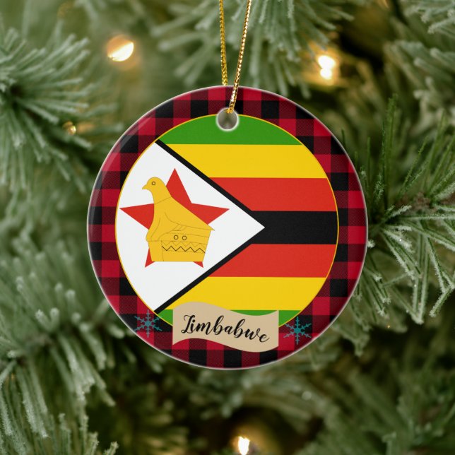 Décoration En Céramique Zimbabwe, Red buffalo plaid & Zimbabwe Flag (Arbre)