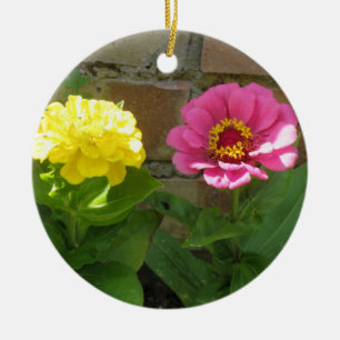 Décoration En Céramique Zinnias rose et jaune Personnalisé Anniversaire